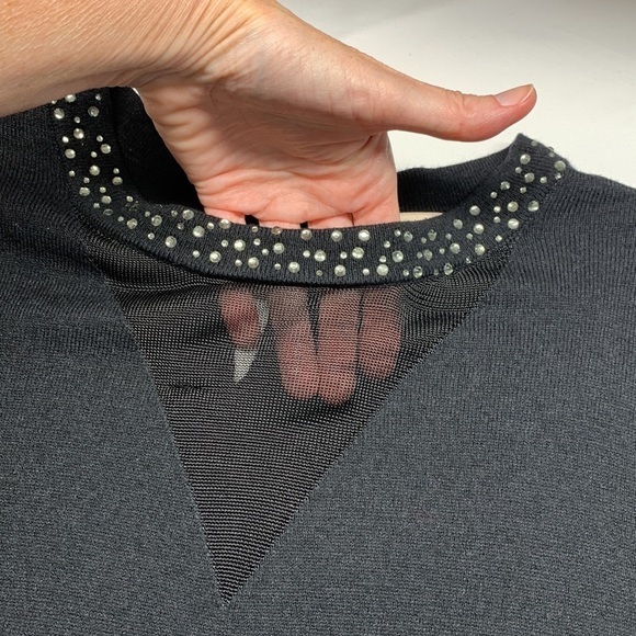 Belle Vere Notte Long Sleeve Bejeweled Crew Neck Wool Blend Dress Black Medium - Picture 6 of 12